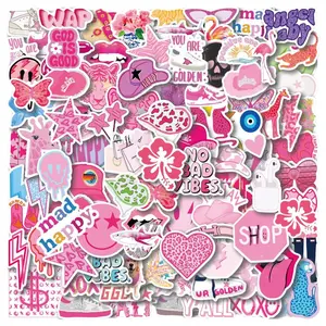 110PCS Preppy Vinyl Sticker Party Supplies Vinyl Waterproof Sticker Aesthetic Stickers Decor Pink Party Mobile Phone Stickers for Laptop Water Bottle