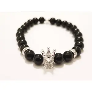 Black Beaded Rhinestone Crown Bracelet