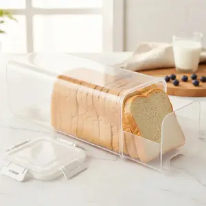 Slide-Out Bread Storage Container with Airtight Lid - Clear Plastic, 13*5*5 Inches, BPA-Free, for Countertop and Freezer