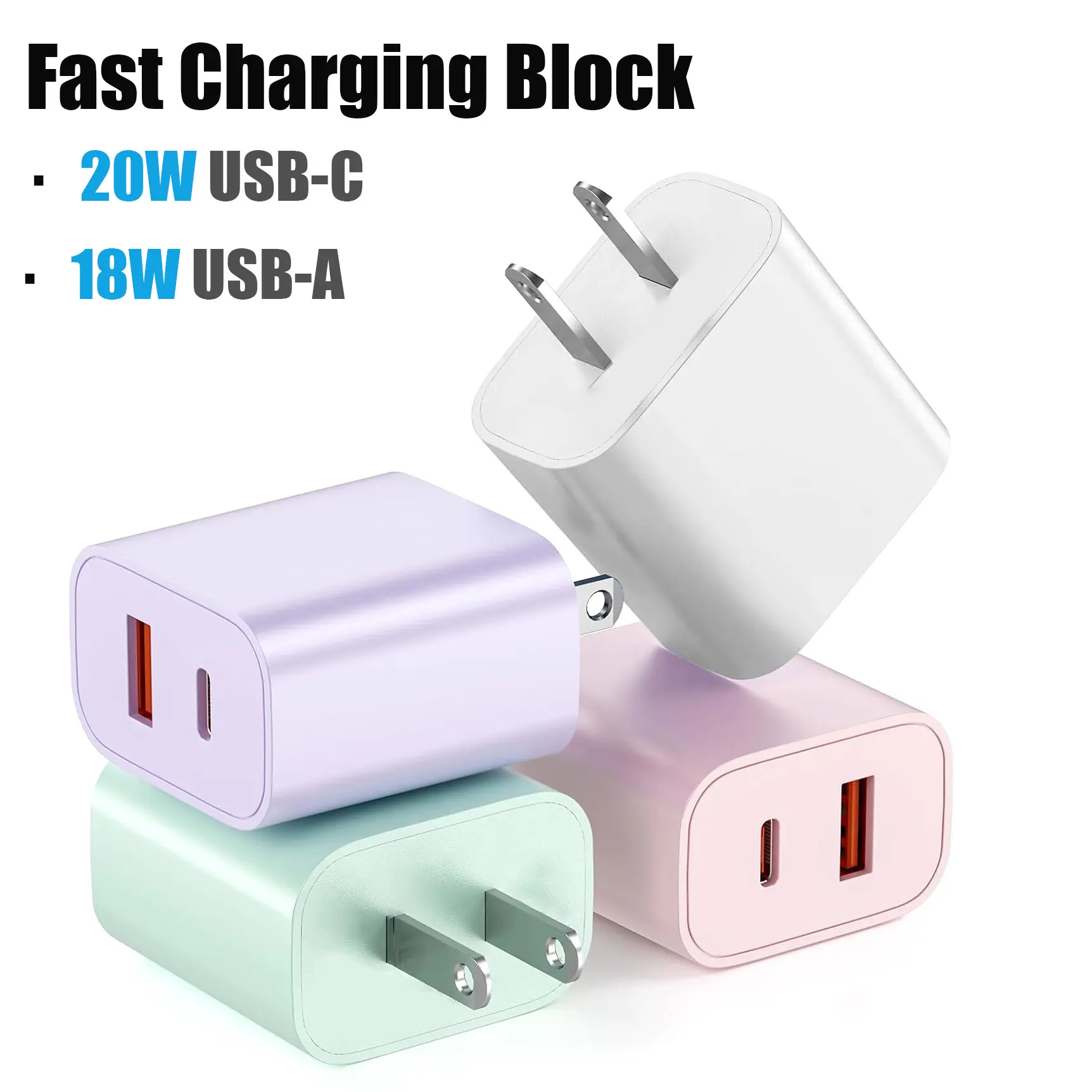 [20W+18W] USB-C + USB-A Charging Block, Dual-Port Wall Charger, Compatible for IPhone 17/17 Plus/16/16 Plus/16 Pro/16 Pro Max/15/15 Pro Max/14/13/12/11 Galaxy S26 Ultra/S25/S24/S23/S22