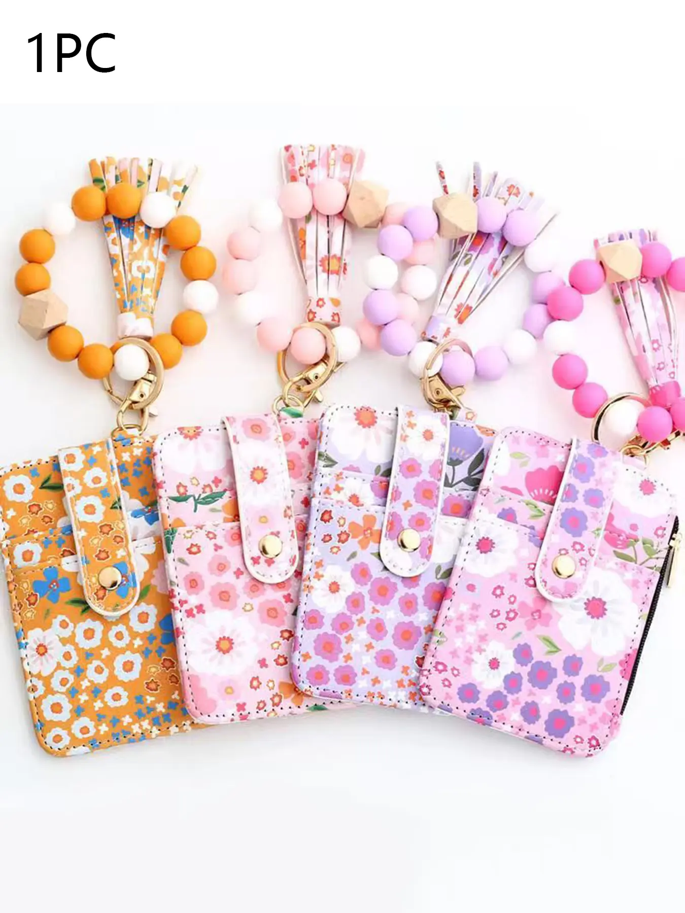 Floral printed beaded bracelet card package, pastoral card set key chain, personalized minority design portable color jewelry card set, casual and versatile classic suitable for daily travel, shopping and so on.