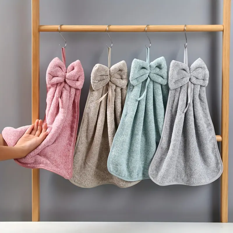 3-pack of hand towels with bow decorations, 33 * 33 cm, hangable, available in a variety of colors, decorative towels, super absorbent towels, suitable for bathroom and kitchen, Multipurpose Reusable Towels, Reusable Polyester Towel
