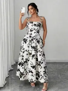 Plus Size Women's Striped Satin Dress, Strap Waist Cinch A-Line Midi Dress, Elegant Party Wedding Evening, Casual Fitted Style