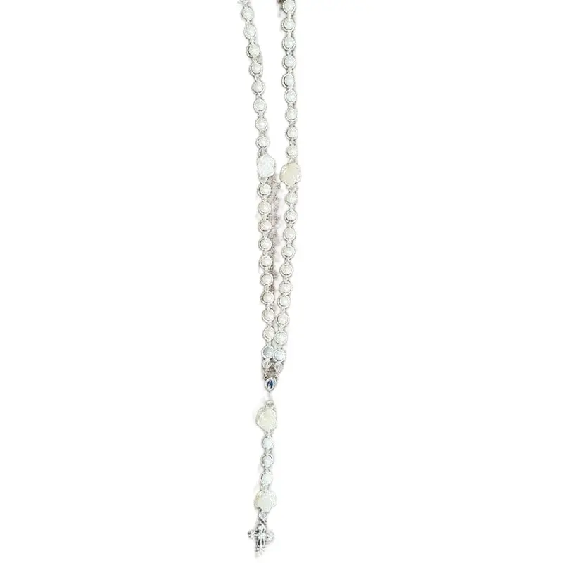 Heavenly White Our Lady of Grace Rosary with Pearl Beads & Rhinestone Accents for Special Occasions
