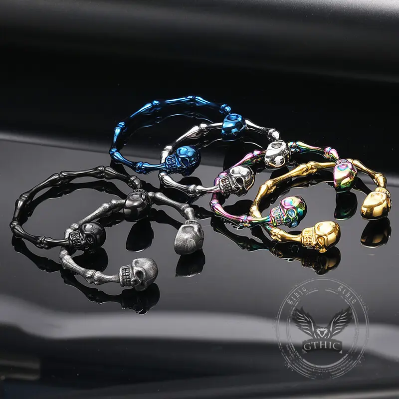 GTHIC Punk Bones Joints Stainless Steel Skull Open Bracelet Gothic Jewelry Accessories for Men and Women Party Wear