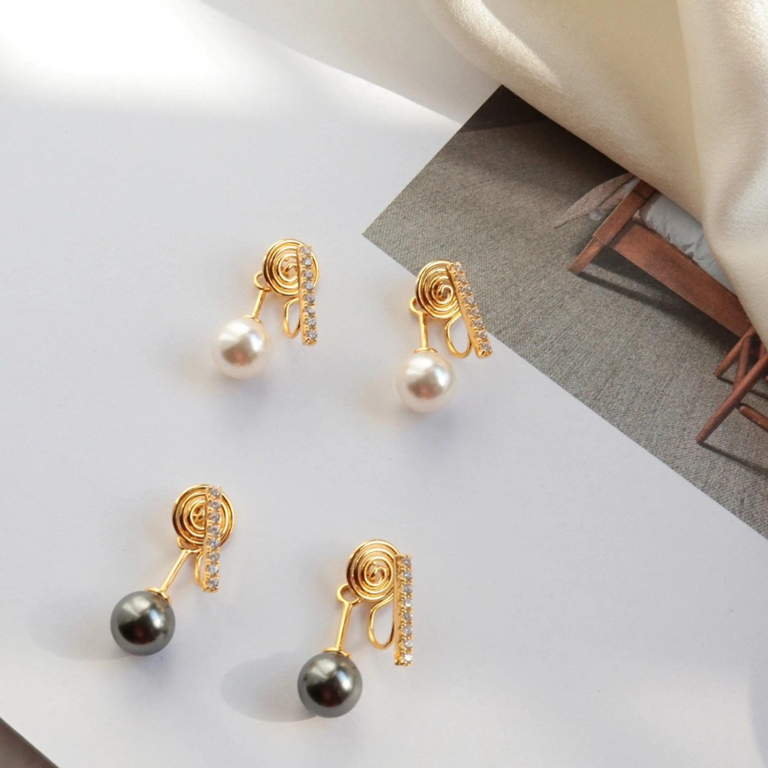 No pierce pearl drop earrings, No piercing clip on earrings, Black ivory pearl minimalist earrings, Non pierced bridesmaid wedding earrings