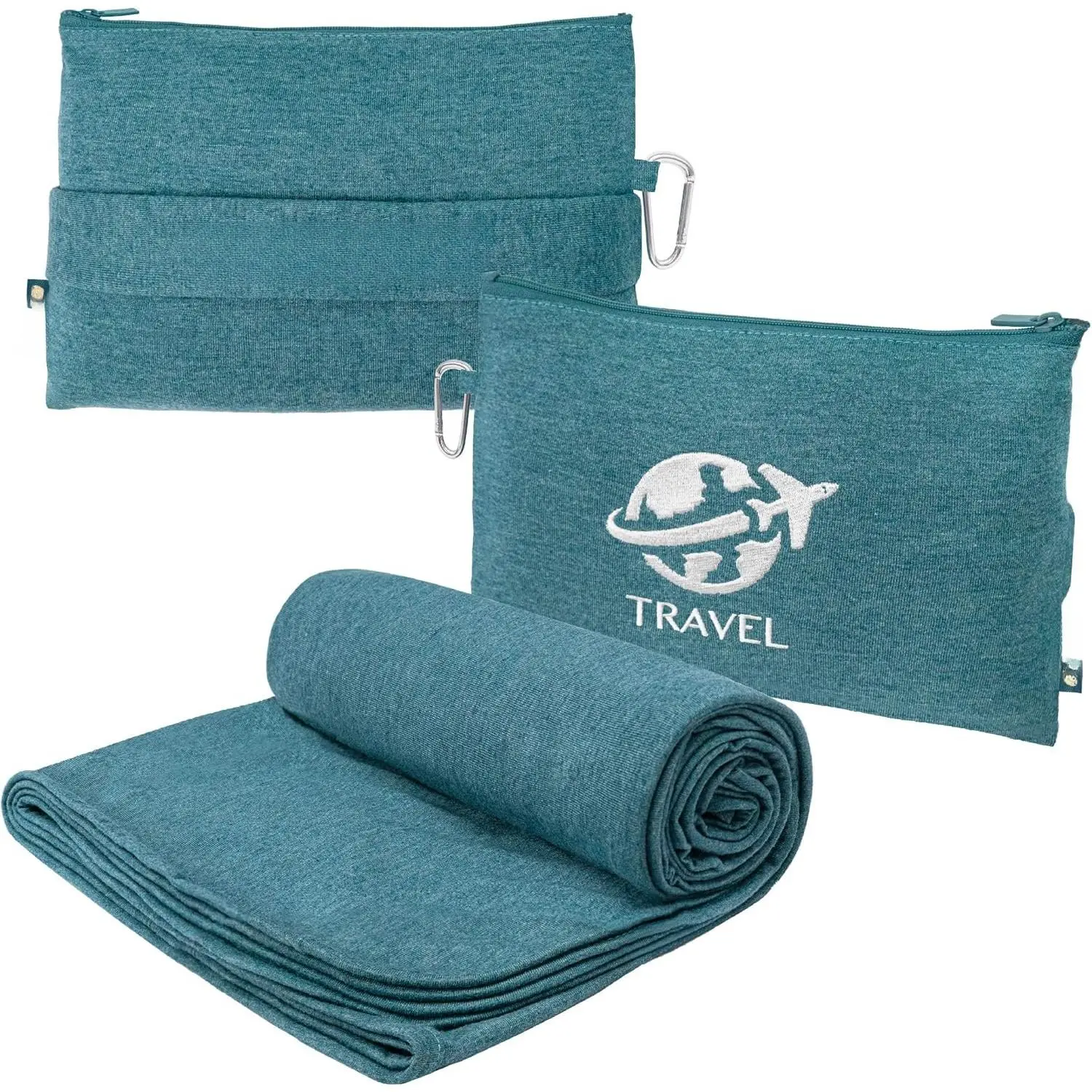 Travel Blanket Airplane Compact with Bag, Small Travel Pillow Blanket Long Flights, Lightweight Plane Blanket with Luggage Strap, Camping Blanket for Traveler Essentials, Teal Blue, 65x40