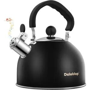 Premium Stainless Steel Tea Kettle for Stove Top - 2 Quart Classic Stovetop Teapot, Loud Whistle Kettle with Ergonomic Handle - Ideal for Hot Water & Tea,Coffee & Kitchen Decor(black)