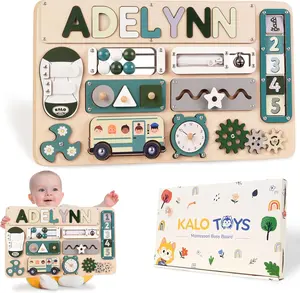 Personalized Large Green Busy Board for Toddlers - Montessori Busy Board - Montessori Toys for 1 Year Old Baby Boys Girls - Sensory Toys for Toddlers 1-3 - Peronalized Baby Gift
