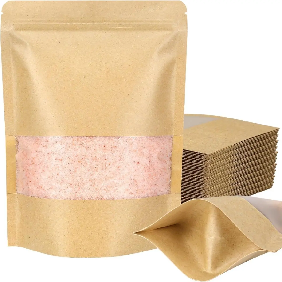 Blisstime Stand Up Pouches, 50 Pack Kraft Paper Bags with Matte Window and Tear Notch Resealable Bags for Small Business Home Use (4.7 X 7.9 Inches)