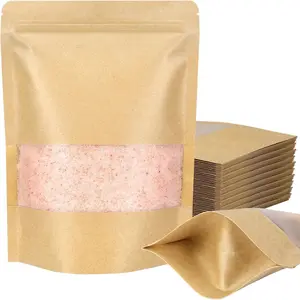 Blisstime Stand Up Pouches, 50 Pack Kraft Paper Bags with Matte Window and Tear Notch Resealable Bags for Small Business Home Use (4.7 X 7.9 Inches)