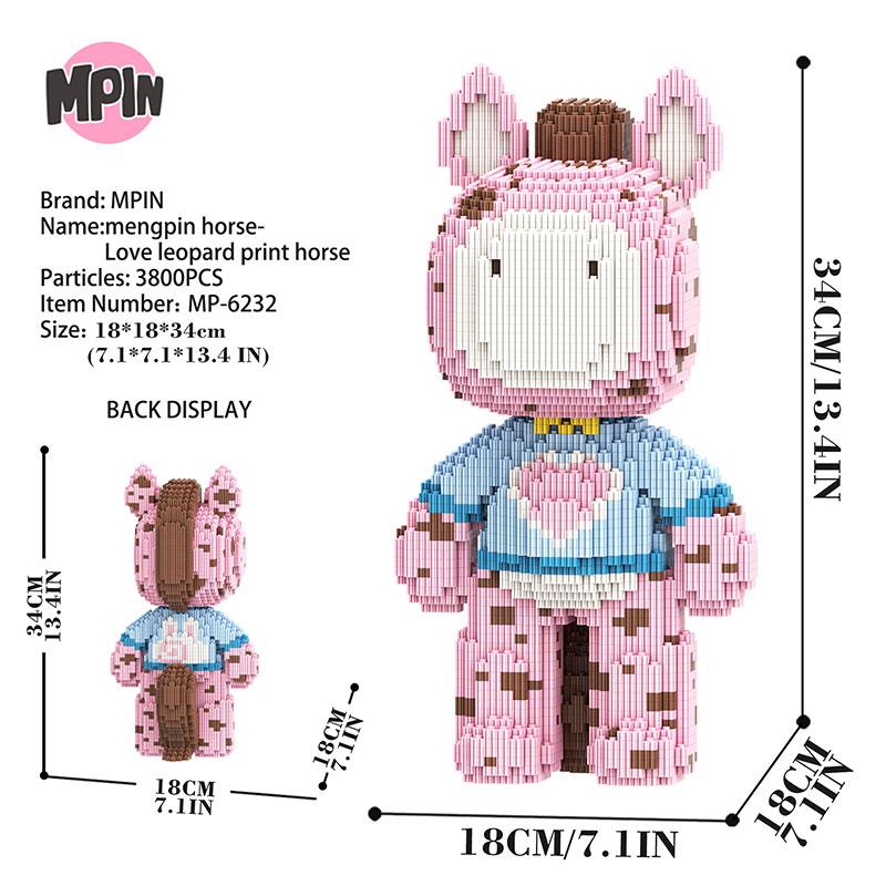 Cute Horse Series Building Blocks Set, Block Figures, 34cm High, 3800 Pieces, Unisex Adult Toy, Perfect Gift, Home Decoration Ornament