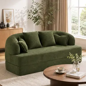 ARCH 70 Inch Foldable Sofa Bed 2-in-1 Convertible Sleeper Couch with 4 Pillows, Green Chenille Fabric, High-Density Foam, Living Room Apartment Guest Bed, Compressed Packaging, Green Color Options, Chenille/Foam Material, Product Weight: 67.24 lb
