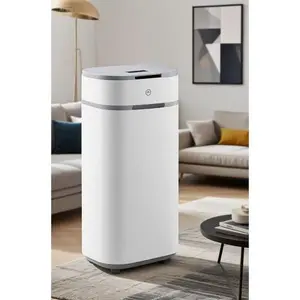 Slim Motion Sensor Trash Bin 2 Gallon Automatic Garbage Can with Lid, Compact Plastic Wastebasket for Bathroom, Bedroom, Office, No Touch Operation, Reusable, Space Saving Design (White) Hand Oval Smooth Toilet Water Proof Pink