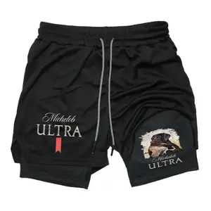 [Father's Day Gift]Michelob Ultra Black Lab & Duck Hunting Tee Men's Cross Print Graphic Shorts, Men's Shorts for Summer outdoorfun,Graphic 2-in-1 shorts,running shorts,Regular Fit Casual Comfy Breathable Shorts for Daily Wear, gym shorts