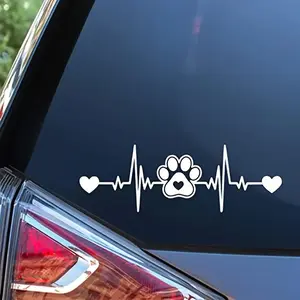 Dog Paw Heartbeat Car Sticker Decal, Cute Dog Design for Cars Trucks Walls Laptops, Adhesive Vinyl Decoration, Fun Pet Lover Accessory, Car Decals
