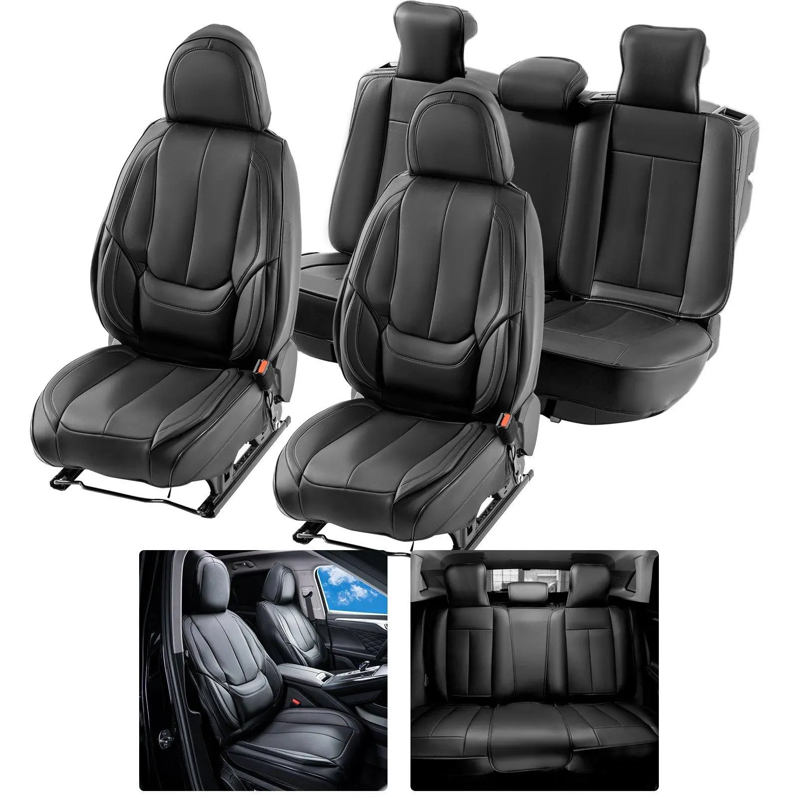 【summerfinds】VEVOR Seat Covers, Universal Car Seat Covers Full Set Seats, Front and Rear Seat, 13pcs Faux Leather Seat Cover, Full Enclosed Design, Detachable Headrest and Airbag Compatible, for Most Car SUV Truck