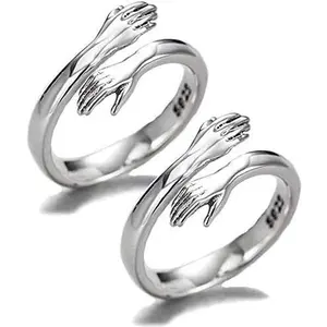2Pcs Hug Shaped Couple Adjustable Rings, Elegant Matching Pair Rings, Classic Fashion Couple Jewelry, Romantic Love Gift for Lovers