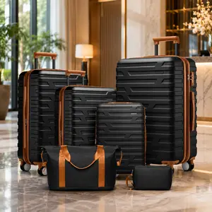 Fahuac 6-Piece Luggage Sets - Hardside Expanding 4-Wheel Spinner, Puncture-Resistant Durable, TSA-Proof Lock, 18"/20" Carry-On, 24"/28" Checked, Weekender Bag, Toiletry Pouch, Black High-Capacity Travel Bundle, Durable Luggage Sets