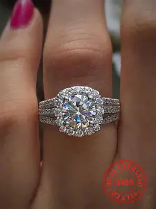 S925 Sterling Silver Summer Luxury Gorgeous Artificial Diamond Ring, Fashion Engagement Rings, Pave Engagement Ring, Jewelry for Women, Elegant Clean Girl Jewelry for Party, Daily Clothing Decor for Girl Wedding Ring, Gifts for Her