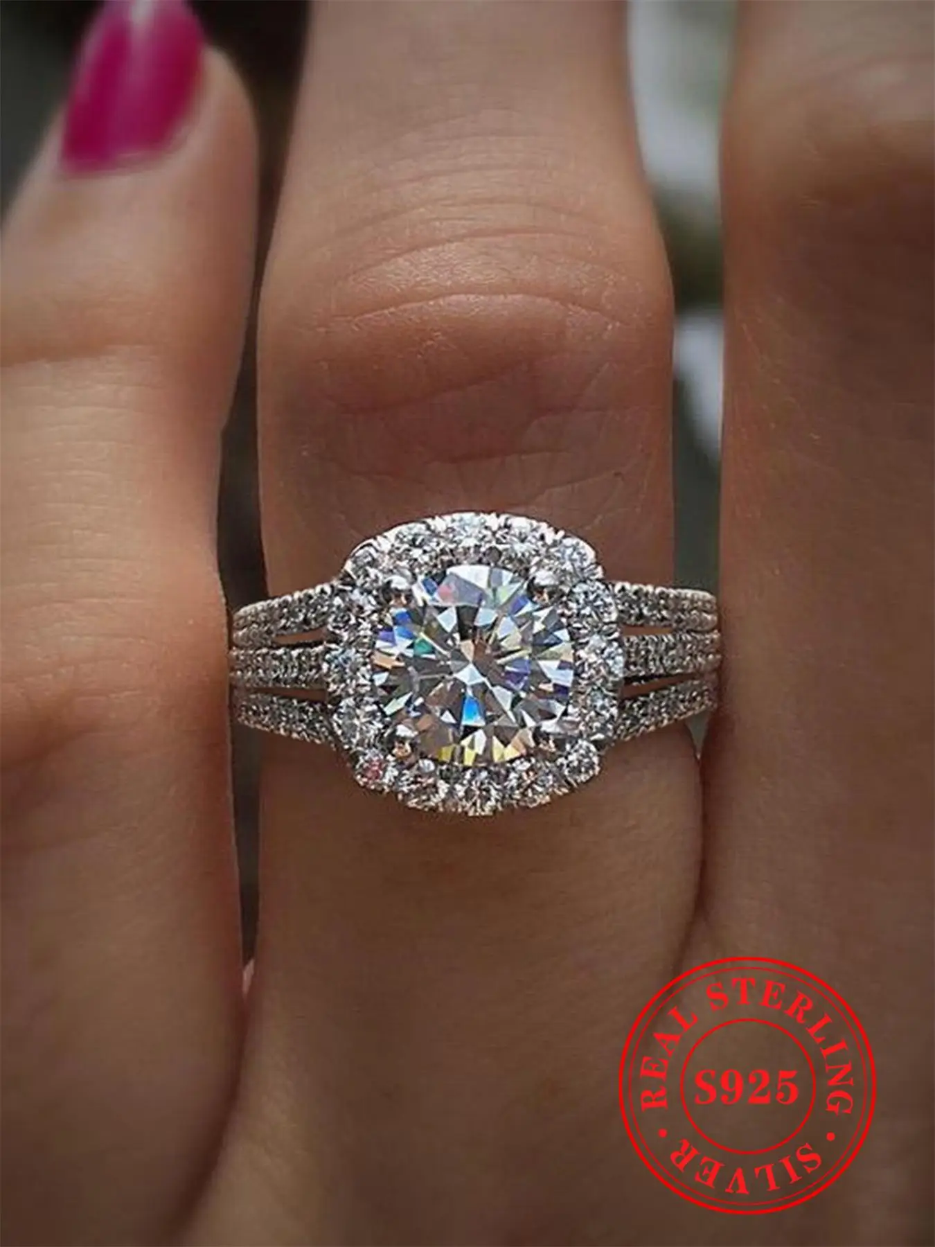 S925 Sterling Silver Summer Luxury Gorgeous Artificial Diamond Ring, Pave Engagement Ring, Jewelry for Women, Elegant Clean Girl Jewelry for Party, Da