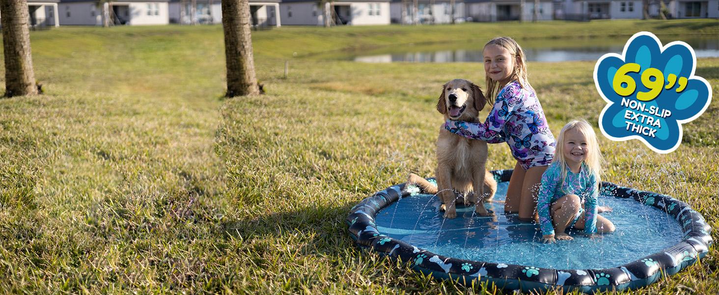 Non Slip Splash Pad for Kids & Dogs, 69’’ Extra Large Splash Pad Sprinkler for Kids, Dog Water Summer Toys - Great Outdoor Toys for Toddlers 1-3 & Children Ages 4-8, Baby Pool for Backyard