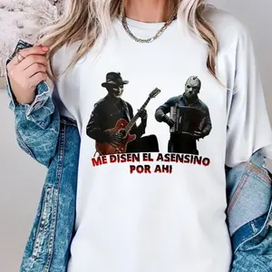 Jason with Freddy Horror Shirt – Unique Killer Graphic Tee with Me Dicen El Asesino Por Ahí ,Me Dicen El Asesino Por Ahí Tee, Horror Movie shirt for Halloween