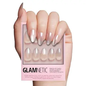 Glamnetic Press On Nails - Polar Night Fake Nails | Short Almond Fake Nails with Ombré Silver Tips and Glossy Velvet Finish, Salon Quality | 15 Sizes - 30 Nail Kit with Glue