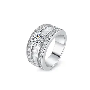 Wide Pavé Zirconia Statement Ring - Glam Silver Party Jewelry for Women