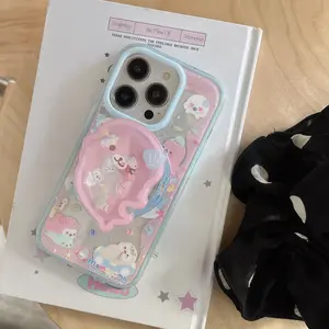 New For iPhone 17 16 Pro 14 15 Pro Max Cover Starfish Cream Cake Shaking Magnetic Phone Case With Stand Holder Girp Shockproof