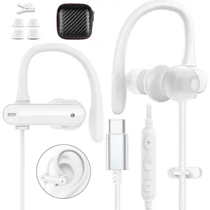 Wired USB Type C Earbuds Over Ear Cord USB C Headphones with Microphone Volume Control for  17 16 Pro 15/iPad 10th for Galaxy S26 S21 Pixel 10 Earphones School Student  C Plug Headset White