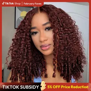 [Burmese Curly] West Kiss Glueless Reddish Brown Burmese Curly 7x5 Lace Closure Wigs Human Hair Pre Cut Pre Plucked with Natural Hairline FebruaryFaves