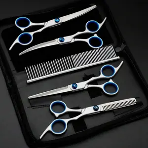 5-piece Professional Pet Grooming Stainless Steel Scissors Set for Personal Use: Steel Comb, Flat Scissors, Nail Clippers, Haircut Scissors Set