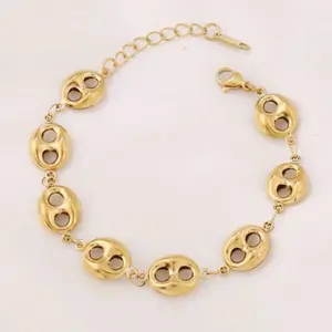 Pulsera estilo granos de café grandes, de acero inoxidable, tono dorado