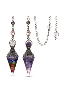 2pcs/set Ancient Copper Spirit Pendulum Natural Crystal Set, Seven Color Chakra Amethyst Pendulum, Halloween Accessory, Perfect Gift