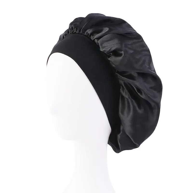 New Women'S Satin Solid Wide-Brimmed Sleeping Hat Unisex Head Wrap Elastic Band Cap Hair Care Bonnet Night Hat Bonnet De Nuit GATHERTOP