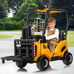 12V Kids Forklift with Tent Remote Control Liftable Fork Pallet Built-in Music Unisex Ride On Car-D