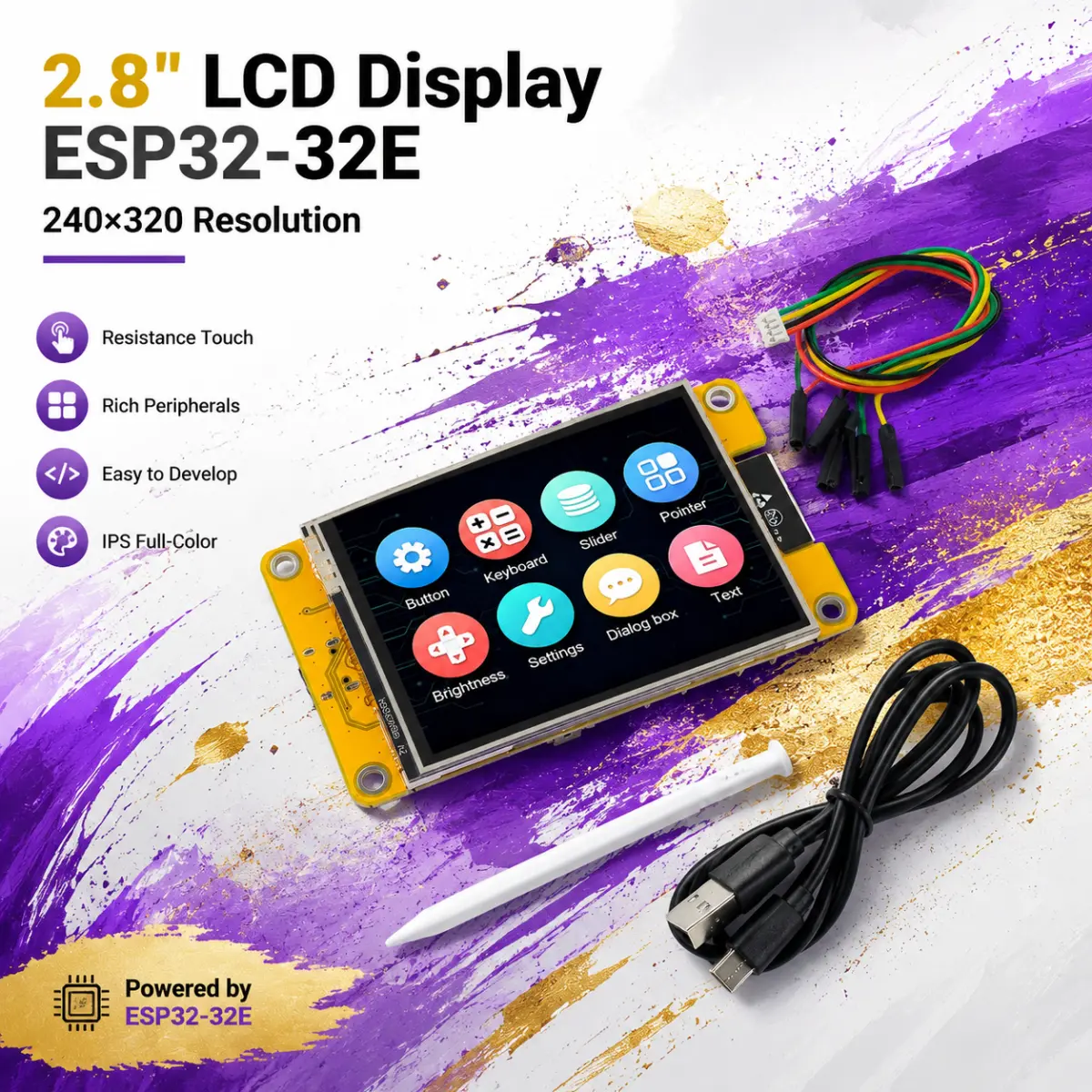 ESP32 2.8 Inch Development Board Starter Kit with TFT Touch LCD Display, WiFi Bluetooth Module 240x320 for Arduino IDE Programming & IoT Learning
