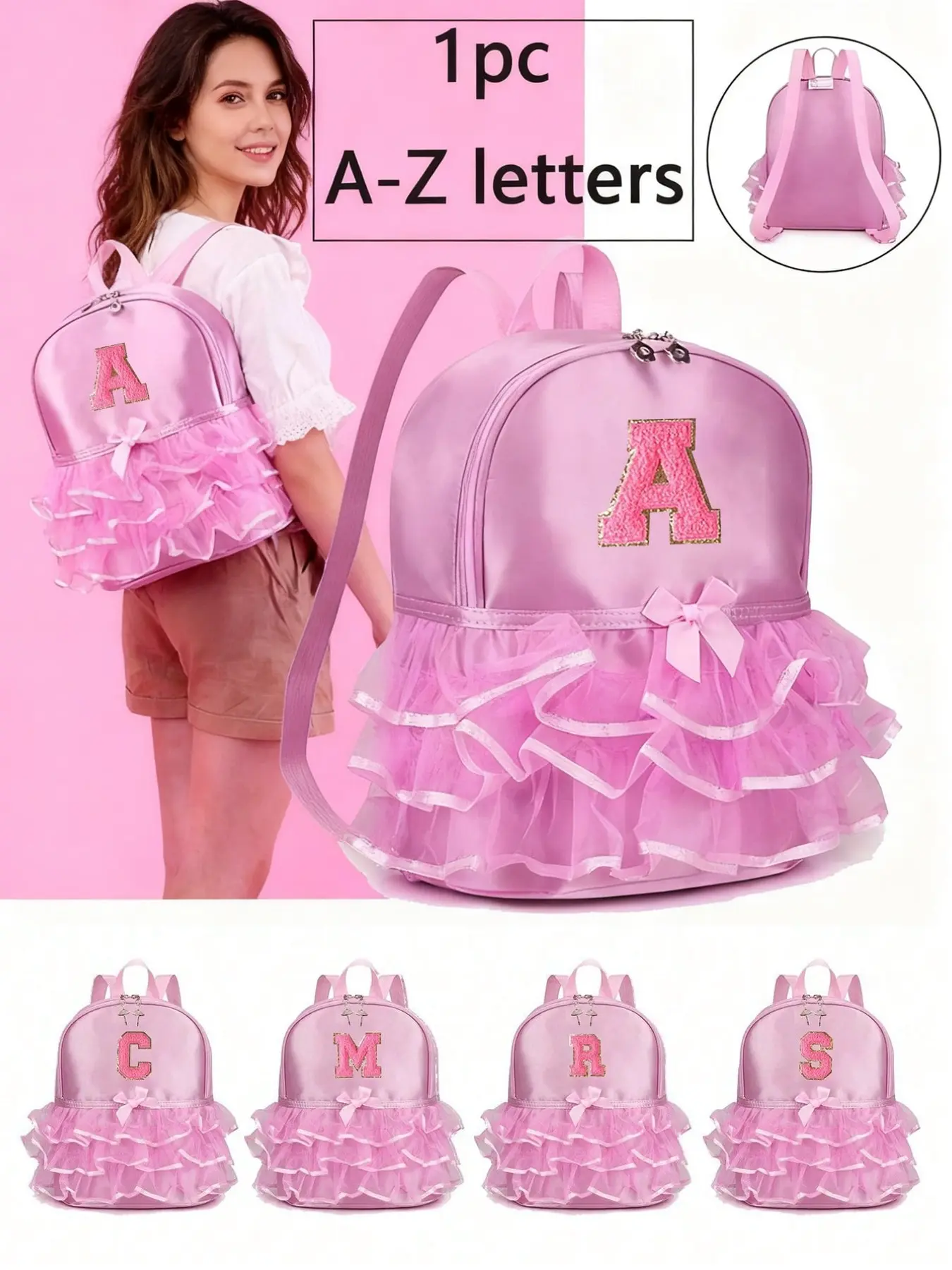 Fashion Lace Dance Bag A-Z 26 Letters Nylon Zipper Closure, Ballet Backpack, Latin Dance Shoulder Bag, Daily Use (random Zipper)