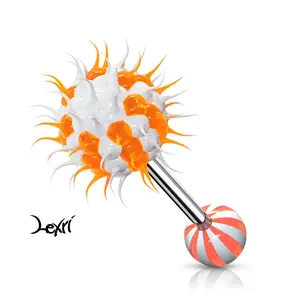 Spiked Orange And White Tongue Ring