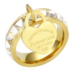 Eternity Band  for Girlfriend, Forever Love Promise , Cubic Zirconia Wedding Band Engagement  with Dangling Heart Charm spinelli  kilcollin  rings Stainless Steel Blue Lodge Ring