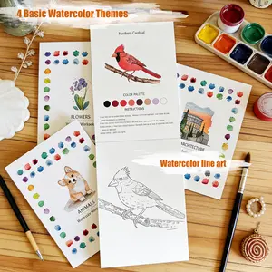 Watercolor Workbook for Beginners, Bird, Animal & Plant Watercolor Paint Set, Art Crafts Watercolor Notebook Practice Coloring Book for Adults Teens - Colors Painting Set & Brush