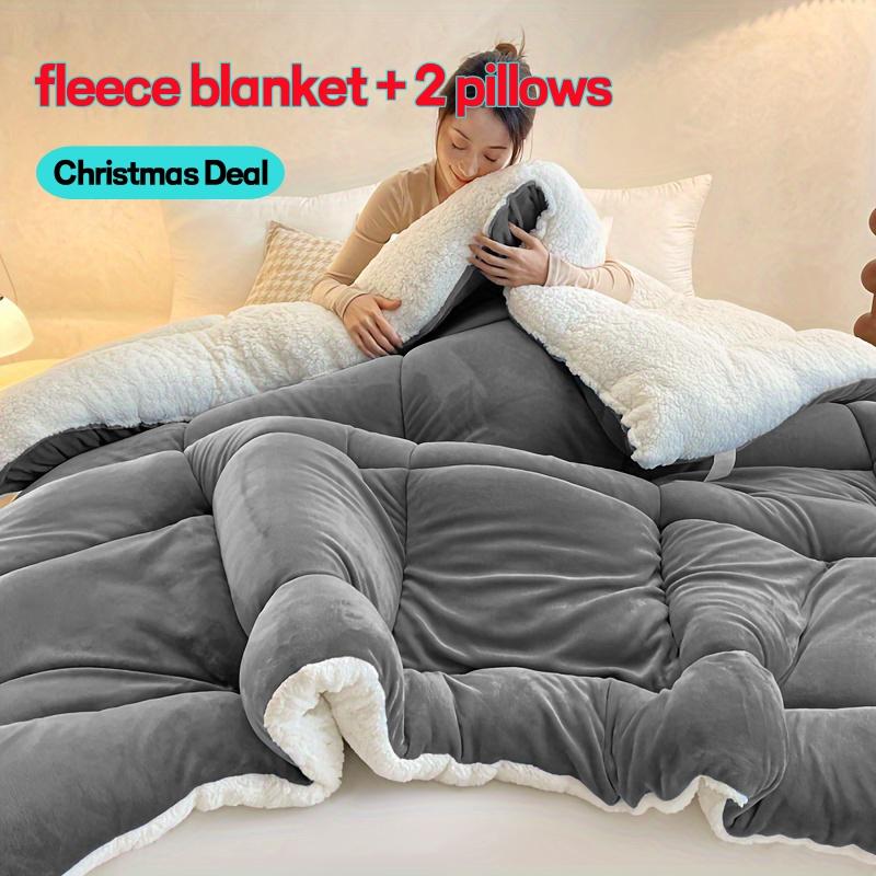 ORHOPUI Thick Winter Blanket in Navy Blue Warm Fleece Luxury Bed Cover with 2 Pillows Fluffy Throw for Cozy Nights Christmas Deal adult woman Elegant Insulation