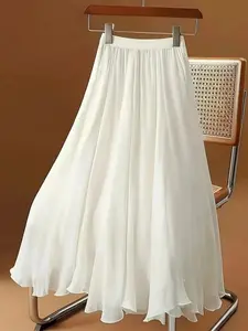 Women's Plain Long Skirt, Elegant Fashion Casual A Line Skirt for Daily Outdoor Wear, Women Bottoms for All Seasons