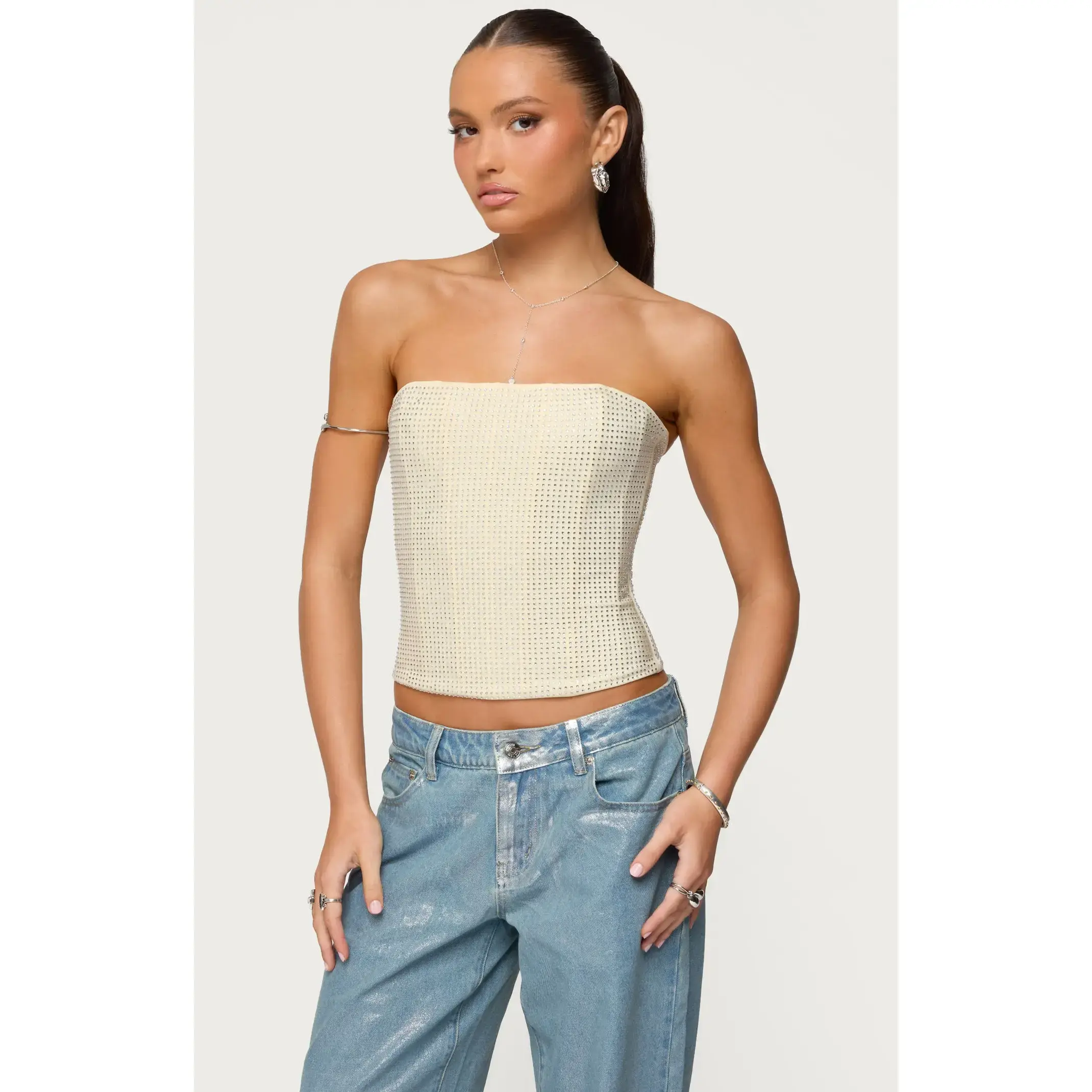 Edikted Women's Vezza Strapless Rhinestone Corset