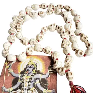 Sacred Kali Mala Necklace – Prosperity & Creativity with Natural Howlite Stone – 54+1 Beads Skull Mala Meditation Rosary, Sacred Mala