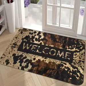 Luxury Flannel Welcome Mat, Soft Touch Fabric, Classic Leather Pattern Design, Ideal for Entryway & Living Room Decor, Home Decor Rugs