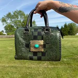 Medium Green-and-Black Checkered Speedy Bag