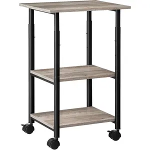 Printer Stand, 3-Tier Industrial Under Desk Printer Cart with Shelf, Mobile Heavy Duty Storage Rack on Wheels for Home, Office, Grey and Black BG03PS01G1