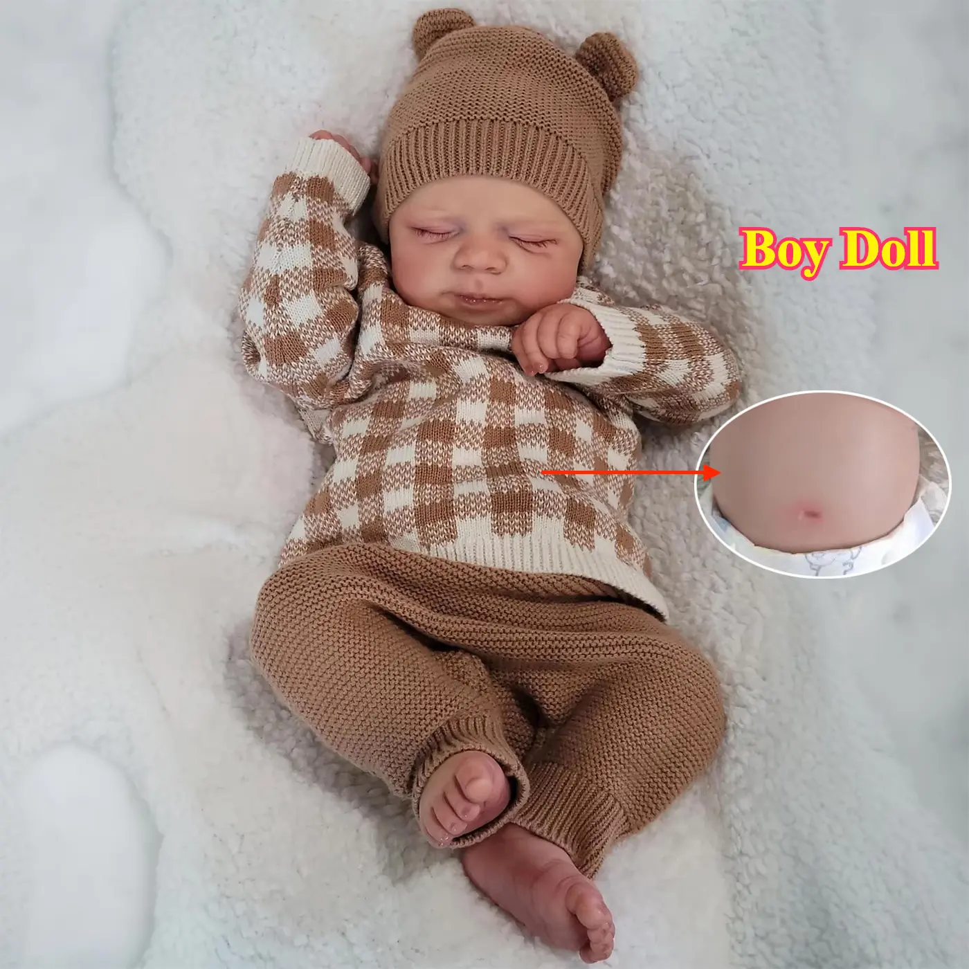 BZDOLL 19" Realistic Reborn  Boy Doll - Soft Vinyl Full Body with 3D-Painted Light Beige & Visible Veins, Lifelike Sleeping Bebé, Includes Outfit, Pacifier & Feeding Bottle - Collectible Gift for Kids Ages 3+,Soft Silicone Reborn Doll with Washable Feel